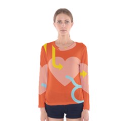 Illustrated Zodiac Love Heart Orange Yellow Blue Women s Long Sleeve Tee