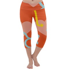 Illustrated Zodiac Love Heart Orange Yellow Blue Capri Yoga Leggings by Mariart