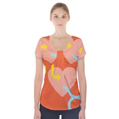 Illustrated Zodiac Love Heart Orange Yellow Blue Short Sleeve Front Detail Top by Mariart