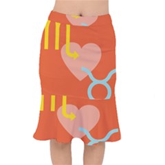 Illustrated Zodiac Love Heart Orange Yellow Blue Mermaid Skirt