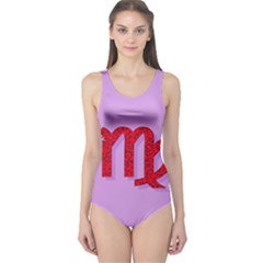 Illustrated Zodiac Purple Red Star Polka One Piece Swimsuit by Mariart