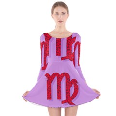 Illustrated Zodiac Purple Red Star Polka Long Sleeve Velvet Skater Dress by Mariart