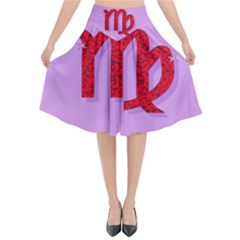 Illustrated Zodiac Purple Red Star Polka Flared Midi Skirt