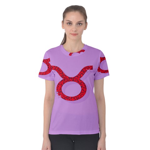 Illustrated Zodiac Purple Red Star Polka Circle Women s Cotton Tee by Mariart