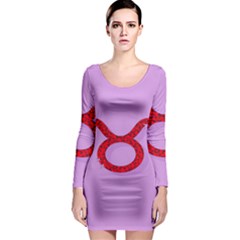 Illustrated Zodiac Purple Red Star Polka Circle Long Sleeve Bodycon Dress by Mariart