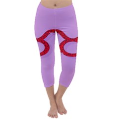 Illustrated Zodiac Purple Red Star Polka Circle Capri Winter Leggings  by Mariart