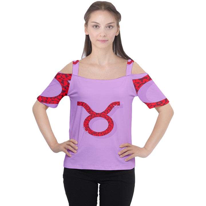 Illustrated Zodiac Purple Red Star Polka Circle Women s Cutout Shoulder Tee