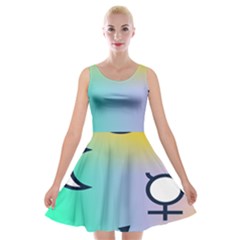 Illustrated Moon Circle Polka Dot Rainbow Velvet Skater Dress by Mariart