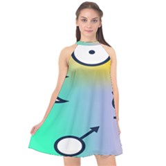 Illustrated Moon Circle Polka Dot Rainbow Halter Neckline Chiffon Dress  by Mariart