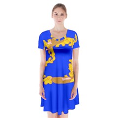 Illustrated 69 Blue Yellow Star Zodiac Short Sleeve V-neck Flare Dress by Mariart