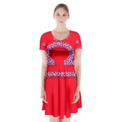 Illustrated Zodiac Red Purple Star Polka Short Sleeve V-neck Flare Dress by Mariart