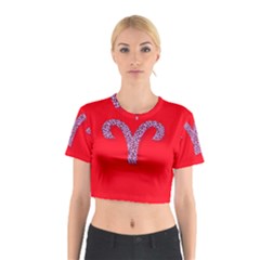 Illustrated Zodiac Red Star Purple Cotton Crop Top by Mariart