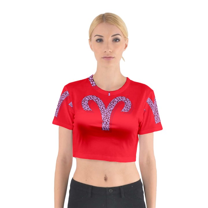 Illustrated Zodiac Red Star Purple Cotton Crop Top