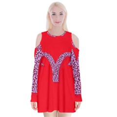 Illustrated Zodiac Red Star Purple Velvet Long Sleeve Shoulder Cutout Dress by Mariart