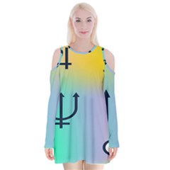 Illustrated Zodiac Star Velvet Long Sleeve Shoulder Cutout Dress by Mariart