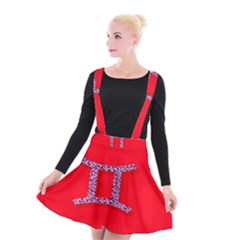 Illustrated Zodiac Red Purple Star Polka Dot Grey Suspender Skater Skirt