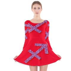 Illustrated Zodiac Star Red Purple Long Sleeve Velvet Skater Dress