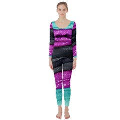 Green Pink Purple Black Stone Long Sleeve Catsuit by Mariart