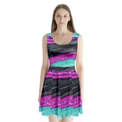 Green Pink Purple Black Stone Split Back Mini Dress  by Mariart