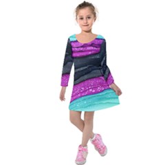 Green Pink Purple Black Stone Kids  Long Sleeve Velvet Dress by Mariart