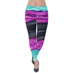 Green Pink Purple Black Stone Velvet Leggings by Mariart