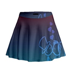 Love Valentine Kiss Purple Red Blue Romantic Mini Flare Skirt by Mariart