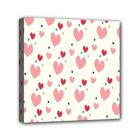 Love Heart Pink Polka Valentine Red Black Green White Mini Canvas 6  X 6  by Mariart