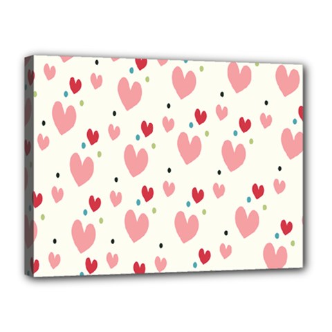 Love Heart Pink Polka Valentine Red Black Green White Canvas 16  X 12  by Mariart