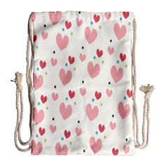 Love Heart Pink Polka Valentine Red Black Green White Drawstring Bag (large) by Mariart