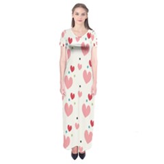 Love Heart Pink Polka Valentine Red Black Green White Short Sleeve Maxi Dress by Mariart