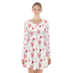 Love Heart Pink Polka Valentine Red Black Green White Long Sleeve Velvet V-neck Dress by Mariart