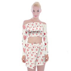 Love Heart Pink Polka Valentine Red Black Green White Off Shoulder Top With Skirt Set by Mariart