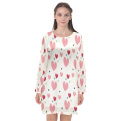 Love Heart Pink Polka Valentine Red Black Green White Long Sleeve Chiffon Shift Dress  by Mariart