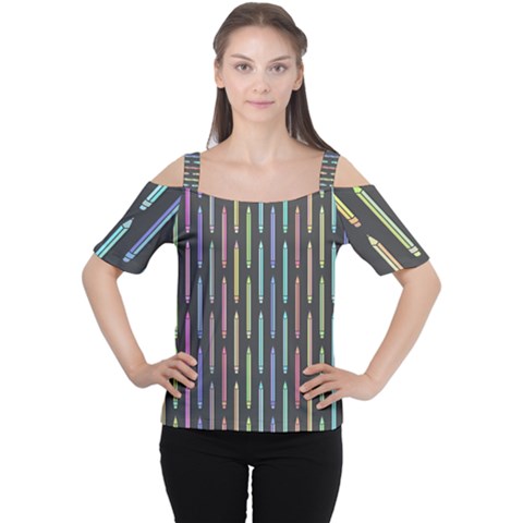 Pencil Stationery Rainbow Vertical Color Women s Cutout Shoulder Tee by Mariart