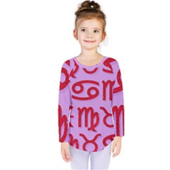 Illustrated Zodiac Red Purple Star Kids  Long Sleeve Tee