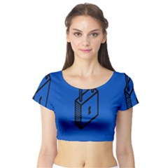 Padlock Love Blue Key Short Sleeve Crop Top (tight Fit) by Mariart