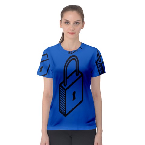 Padlock Love Blue Key Women s Sport Mesh Tee by Mariart