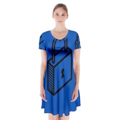 Padlock Love Blue Key Short Sleeve V-neck Flare Dress by Mariart