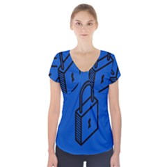 Padlock Love Blue Key Short Sleeve Front Detail Top by Mariart