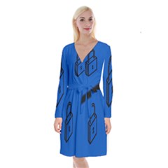 Padlock Love Blue Key Long Sleeve Velvet Front Wrap Dress by Mariart