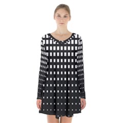 Plaid White Black Long Sleeve Velvet V-neck Dress by Mariart