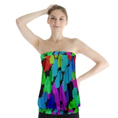 Colorful Strokes On A Black Background                  Strapless Top by LalyLauraFLM