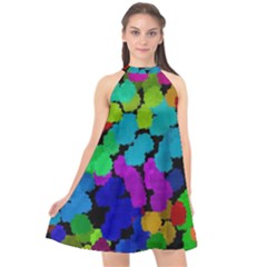 Colorful Strokes On A Black Background              Halter Neckline Chiffon Dress by LalyLauraFLM