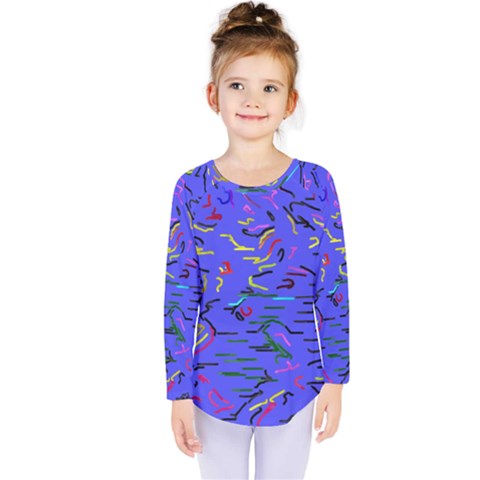 Paint Strokes On A Blue Background                 Kids  Long Sleeve Tee by LalyLauraFLM