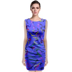 Paint Strokes On A Blue Background              Sleeveless Velvet Midi Dress by LalyLauraFLM