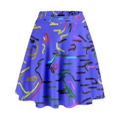 Paint Strokes On A Blue Background                High Waist Skirt by LalyLauraFLM