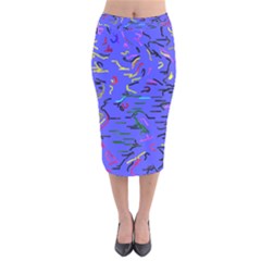 Paint Strokes On A Blue Background                Velvet Pencil Skirt by LalyLauraFLM