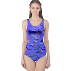 Paint Strokes On A Blue Background              Women s One Piece Swimsuit by LalyLauraFLM