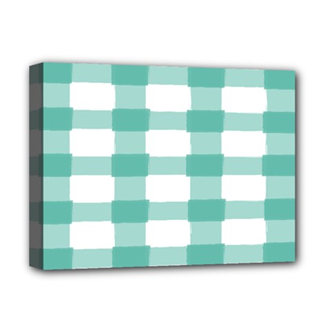 Plaid Blue Green White Line Deluxe Canvas 16  X 12   by Mariart