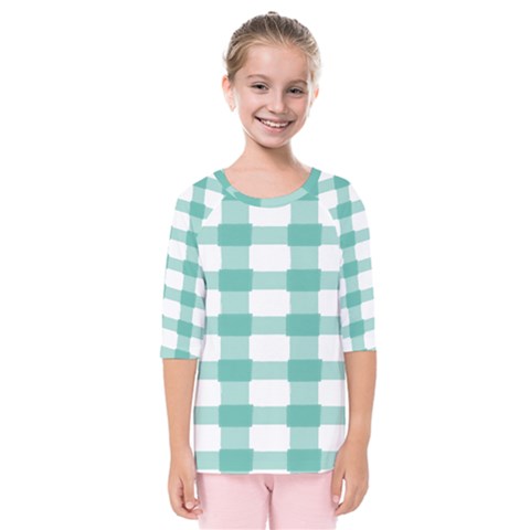 Plaid Blue Green White Line Kids  Quarter Sleeve Raglan Tee by Mariart